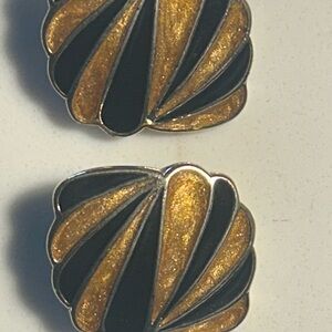 Gold and Black Shell Earrings Trifari